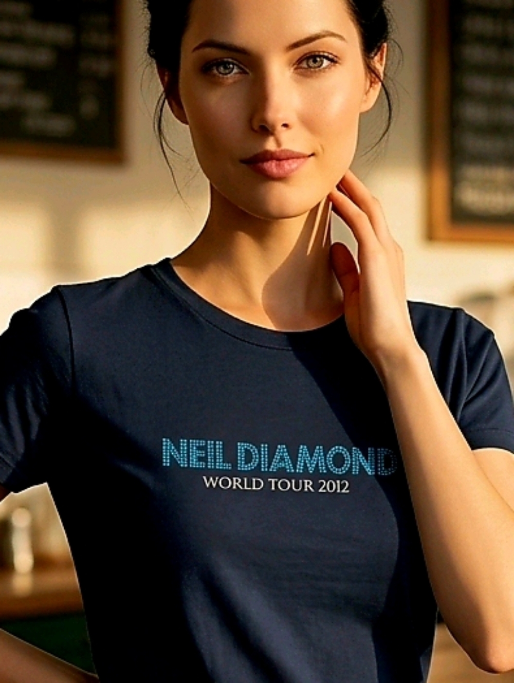 📣 2012 Neil Diamond 💍 Diamond Girl Blinged Out Ladies Concert 🎶 Tshirt Large